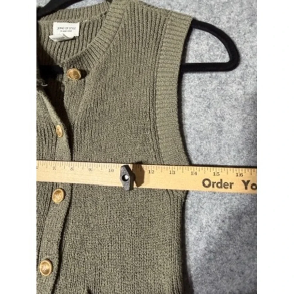 Song of Style Olive Green Knit Vest Gold Button Front Cardigan Sleeveless XS